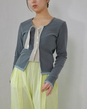 kotoha yokozawa - Click Dot Cardigan ：Blue Fog｜クリックドット／製品染めリブ＋ヘビー綿テープ