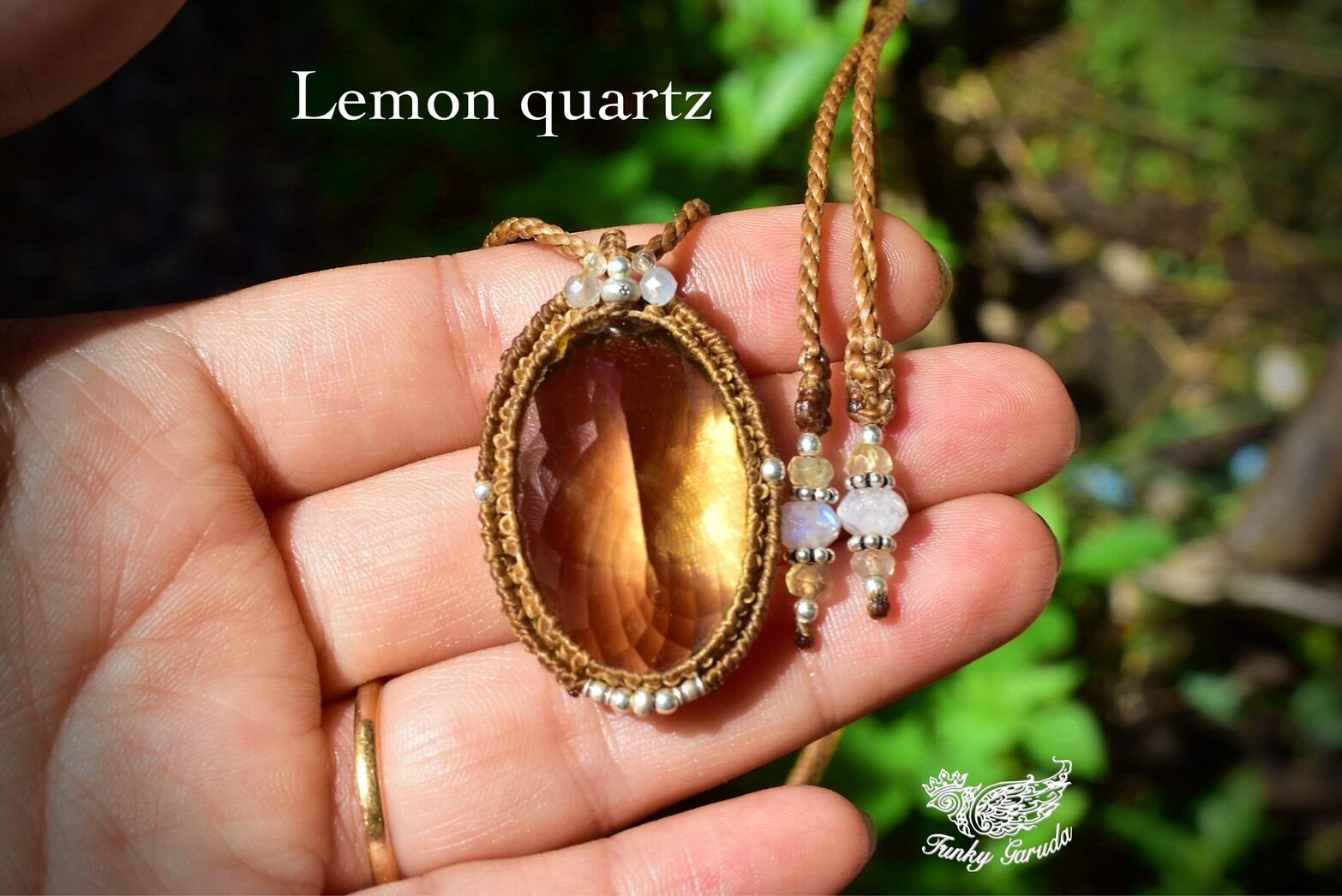 煌めきレモン★62.5ctファセットカット レモンクォーツ マクラメペンダント lemon005