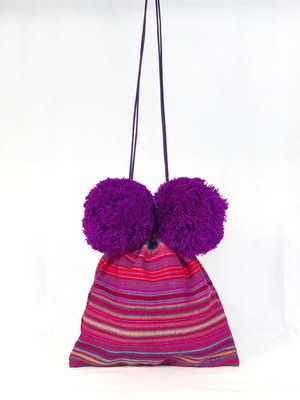 POMPOM BAG HMONG - Purple STRIPE