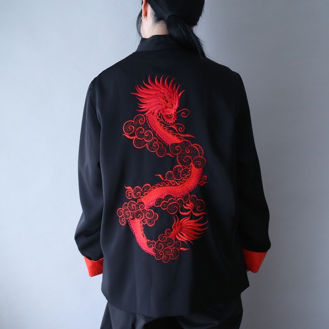 "刺繍×龍" black × red special china shirt jacket