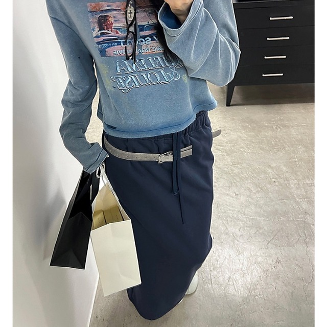 ヒップベルトデザインスウェットロングスカート［XS-XL］