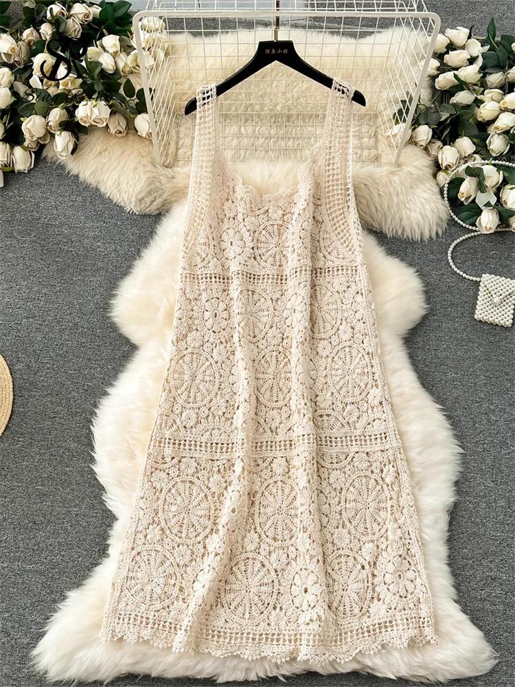 Sing補強-女性のノースリーブボヘミアンロングドレス、ラディーズ中空ビーチドレス、透明、シック、高品質、ソリッド、セクシー、ストラップ、夏_164