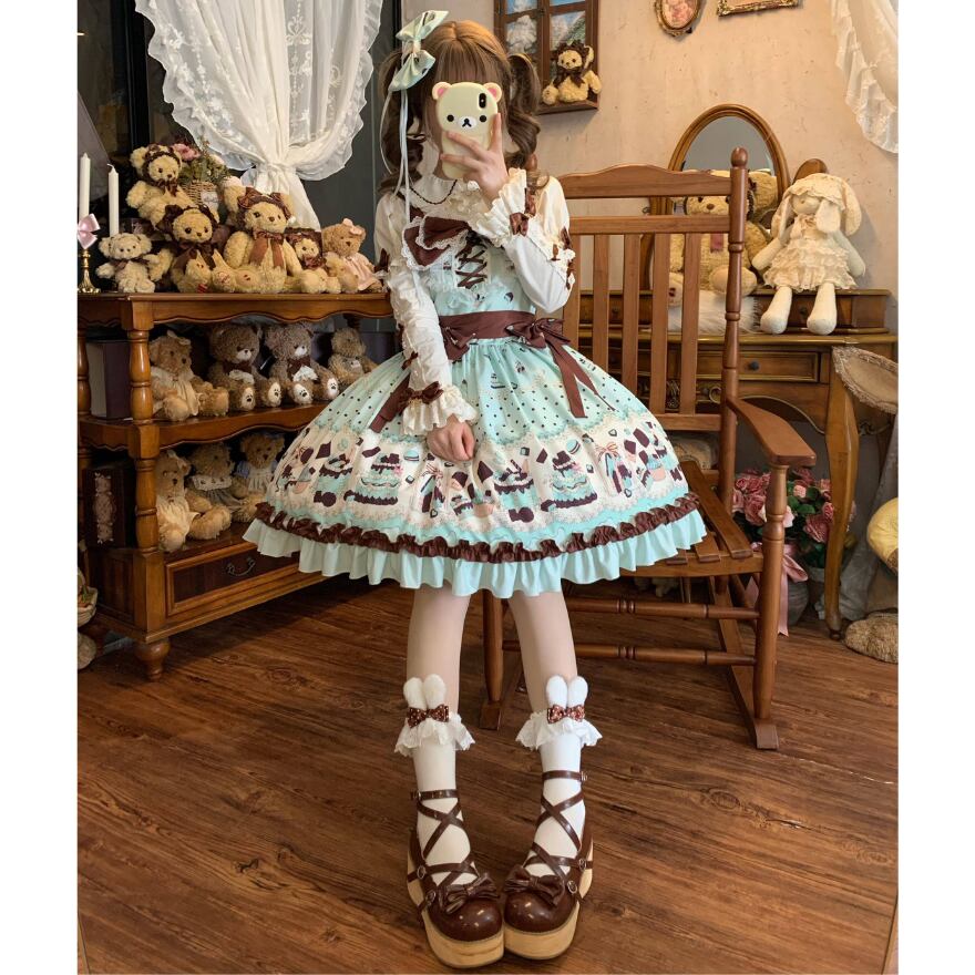 あーる様　チョコミントシューズ &チョコミントロリータジャンスカセット 新品 ロリータファッション チョコミント気分をまとえる甘ロリジャンスカ