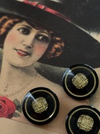 17mm Japanese ヴィンテージボタン ブラック×シルバー シック レトロ アクセサリーパーツ 装飾材 カルトナージュ