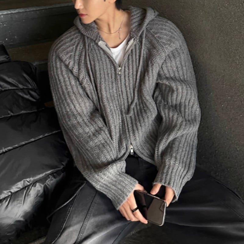 ワッフルリブ ダブルジップ ニットパーカー LB1670