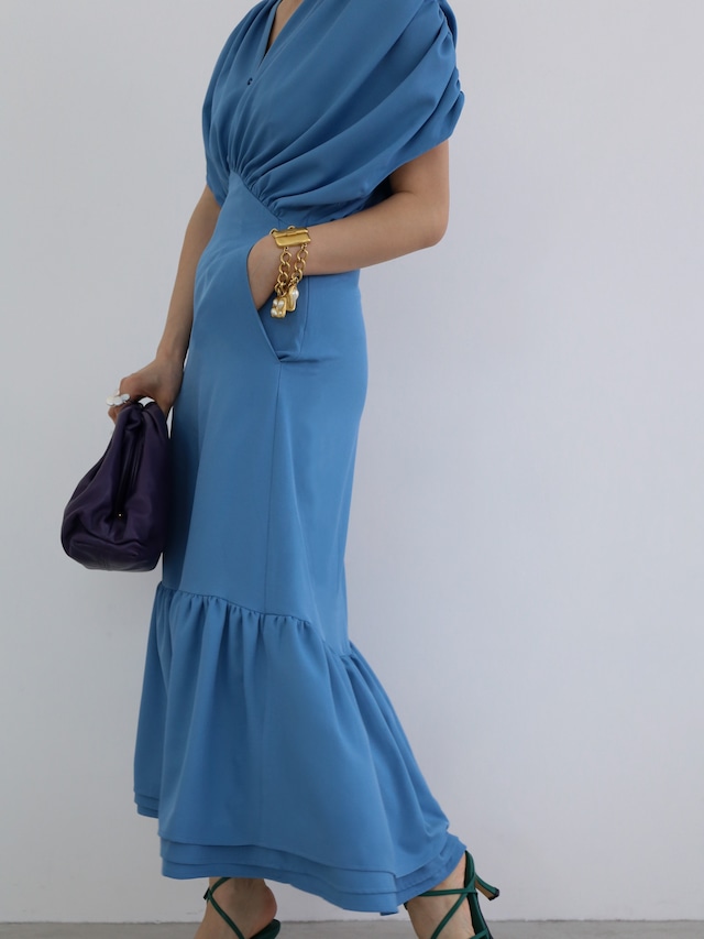 gather sleeve dress（blue）
