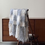 ブロックチェックストールマフラー/ホワイト×グレー