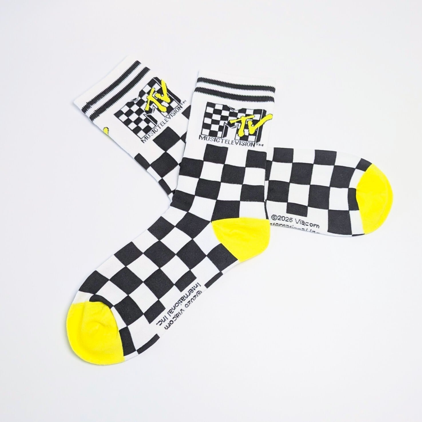 ♧【 crew socks / クルーソックス 】MTV / チェッカーフラッグデザイン 靴下 / ソックス〚アメリカン雑貨 アメトイ〛