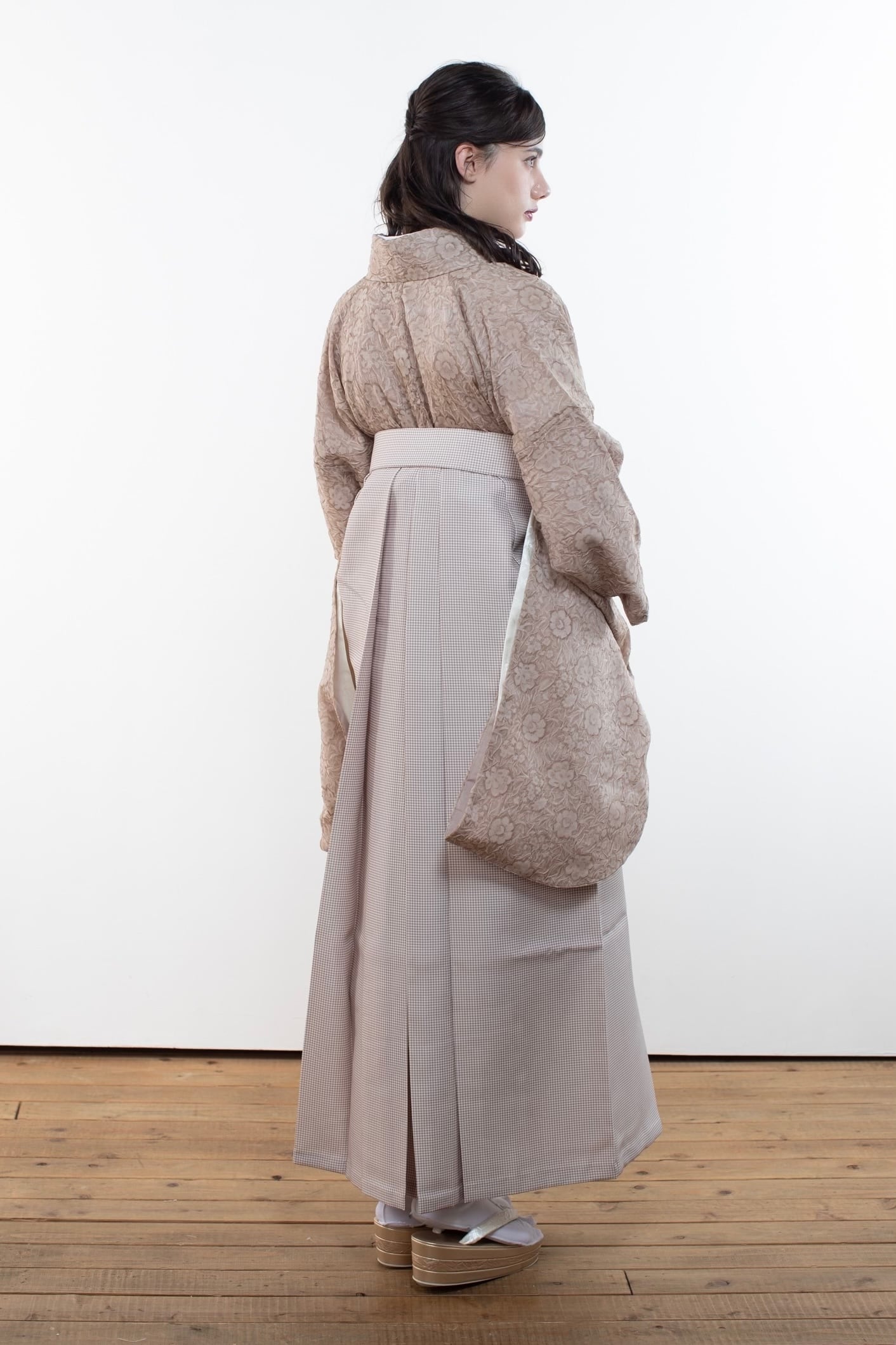 Kimono Sienne 卒業式袴3点セット シフォン素材二尺袖 チェック柄 袴