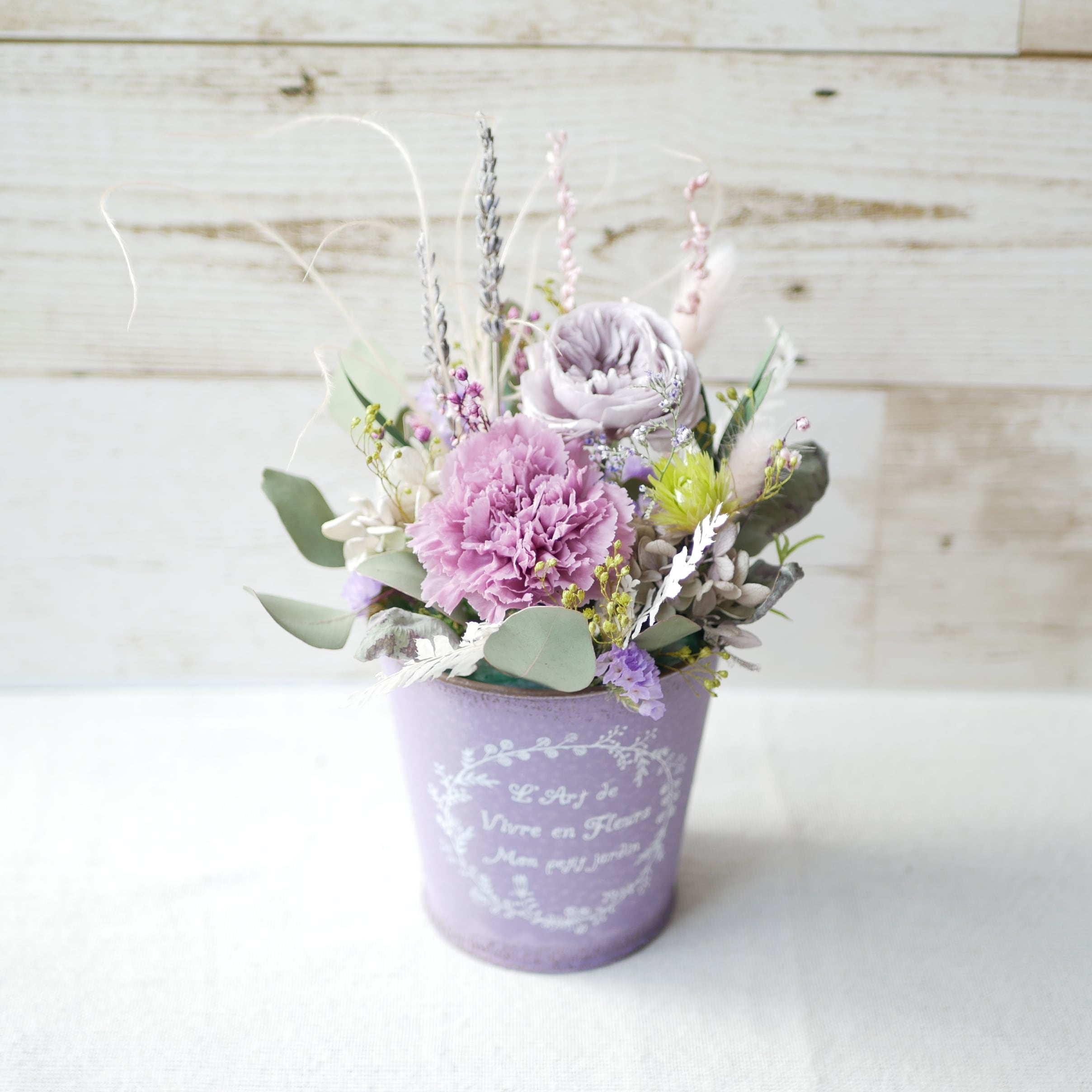ブリキ缶アレンジメント パープル