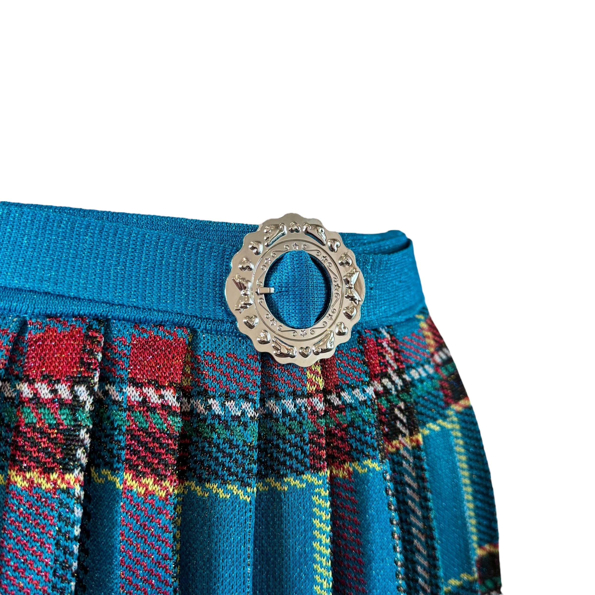 ラメニットプリーツチェックスカート BLUE | HEIHEI