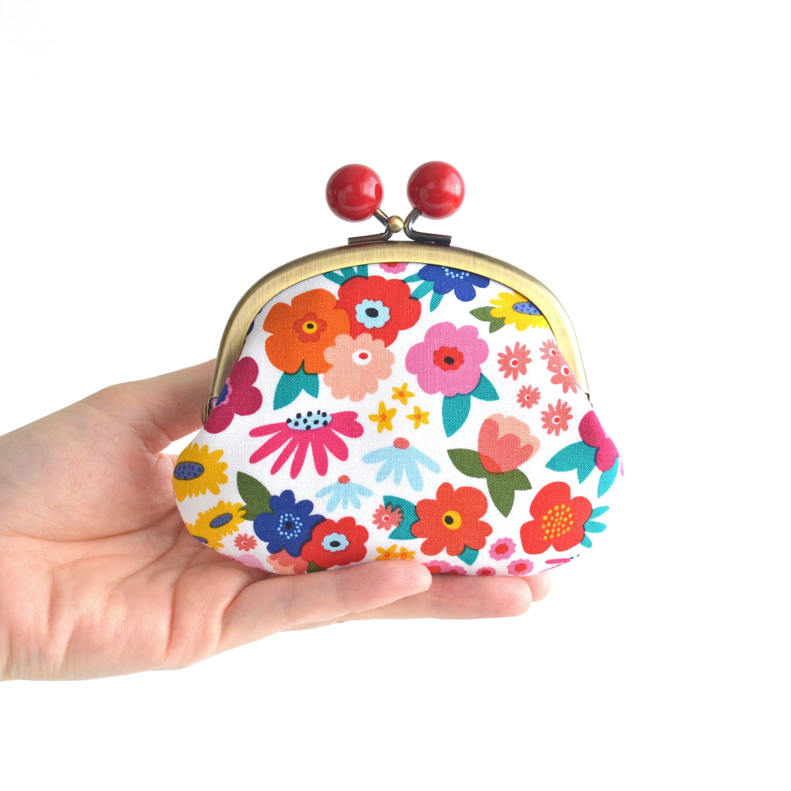 赤玉 レトロでカラフルな花柄がま口(MS) - Import 