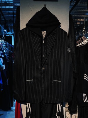 【D4C】vintage hoodie docking zip pocket design ping stripes tailored jacket