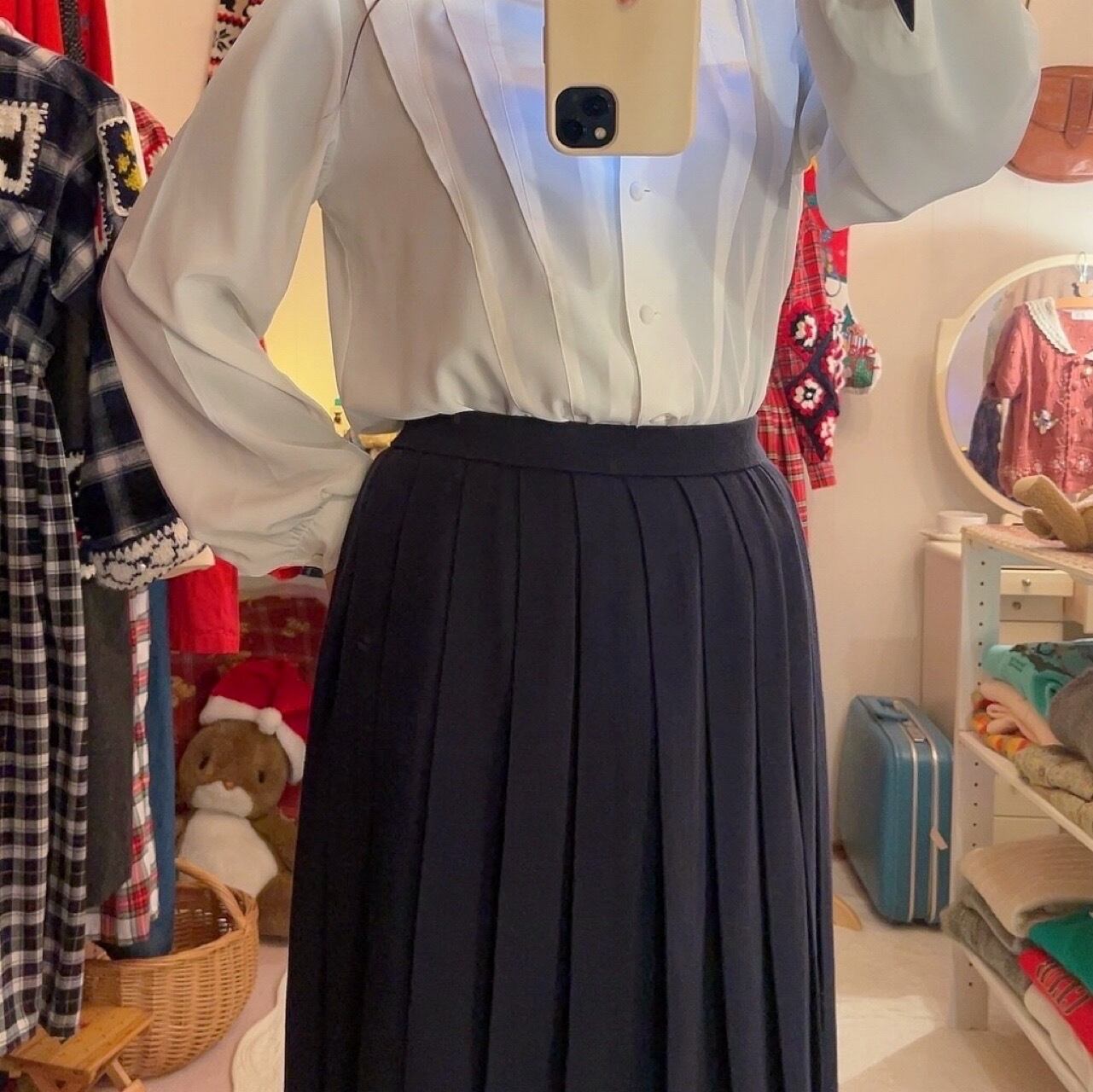 navy knit pleats mini skirt