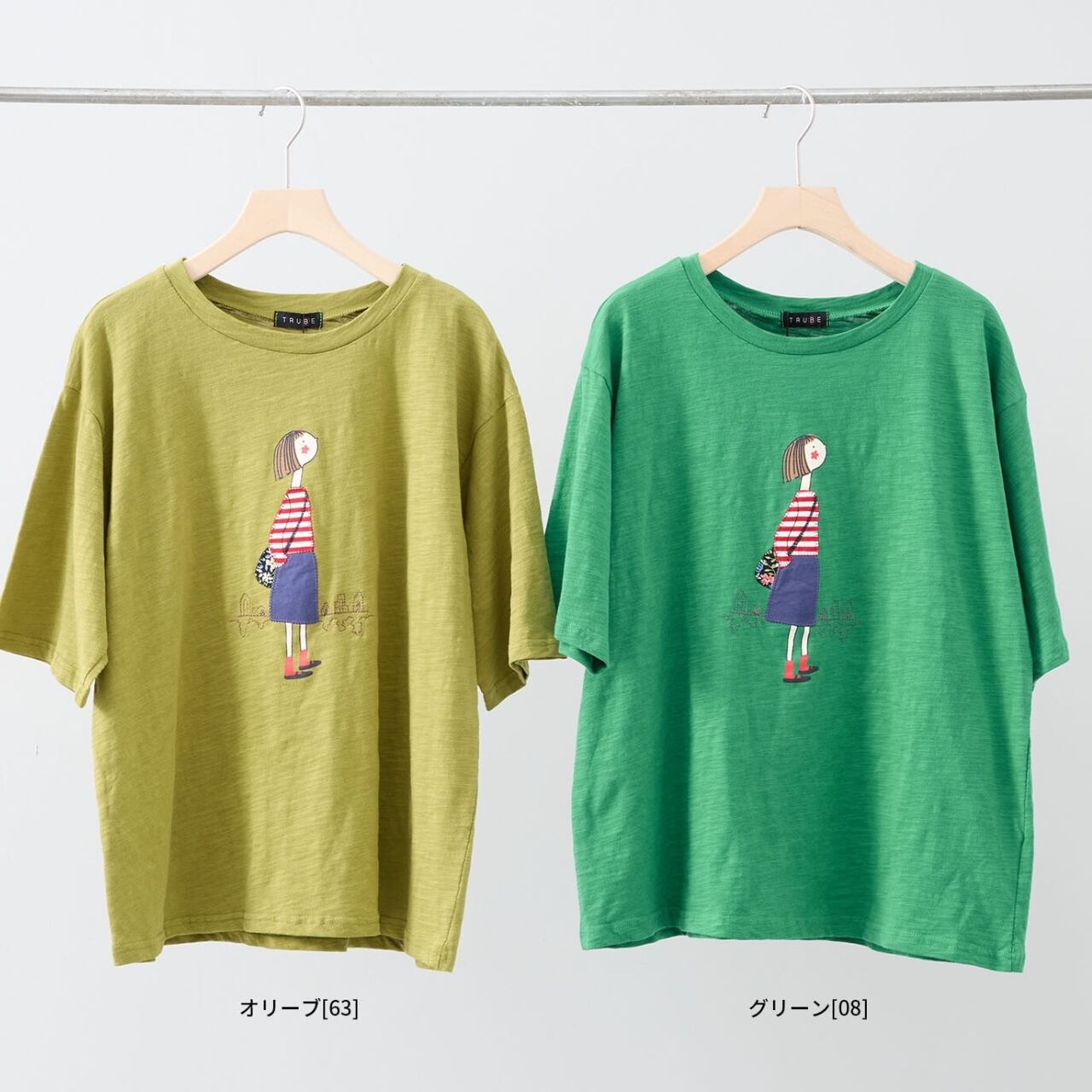 新作][TRUBE]スラブ綿ガールズデザインTシャツ カットソー ラウンド