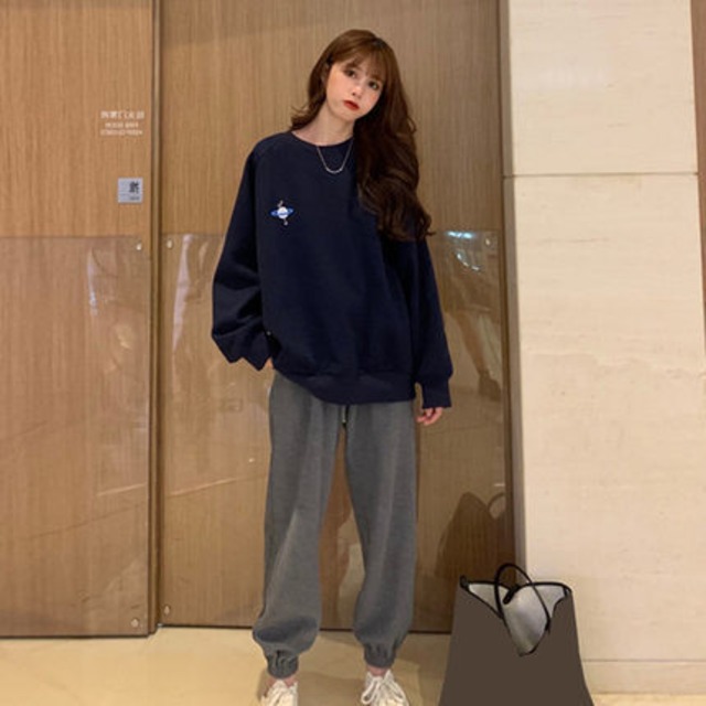 全2色 レディース セットアップ パジャマ ルームウェア スエット トレーナー 長袖 ラウンドネック ビッグシルエット プリント ゆったり 大きいサイズ 秋 冬 Roomwear 冬 新着 セットアップやパンツドレスなど二次会ドレスに合う海外ファッションサイト Urubei