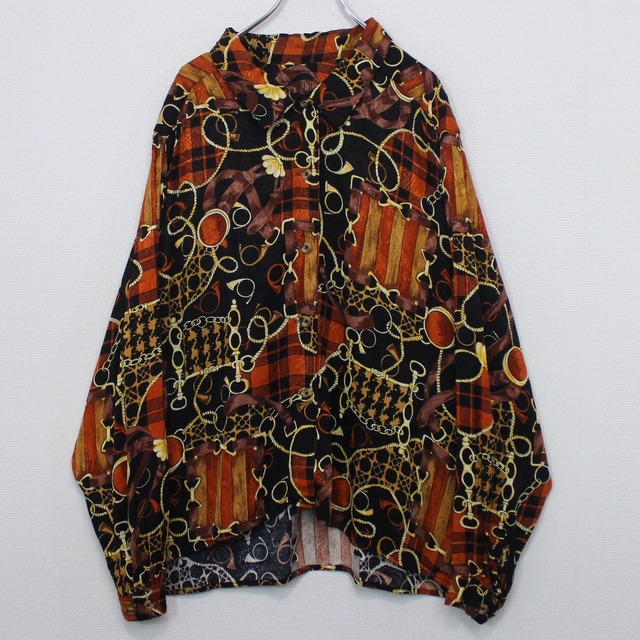 【Caka act2】Beautiful Scarf Pattern Vintage Loose Shirt