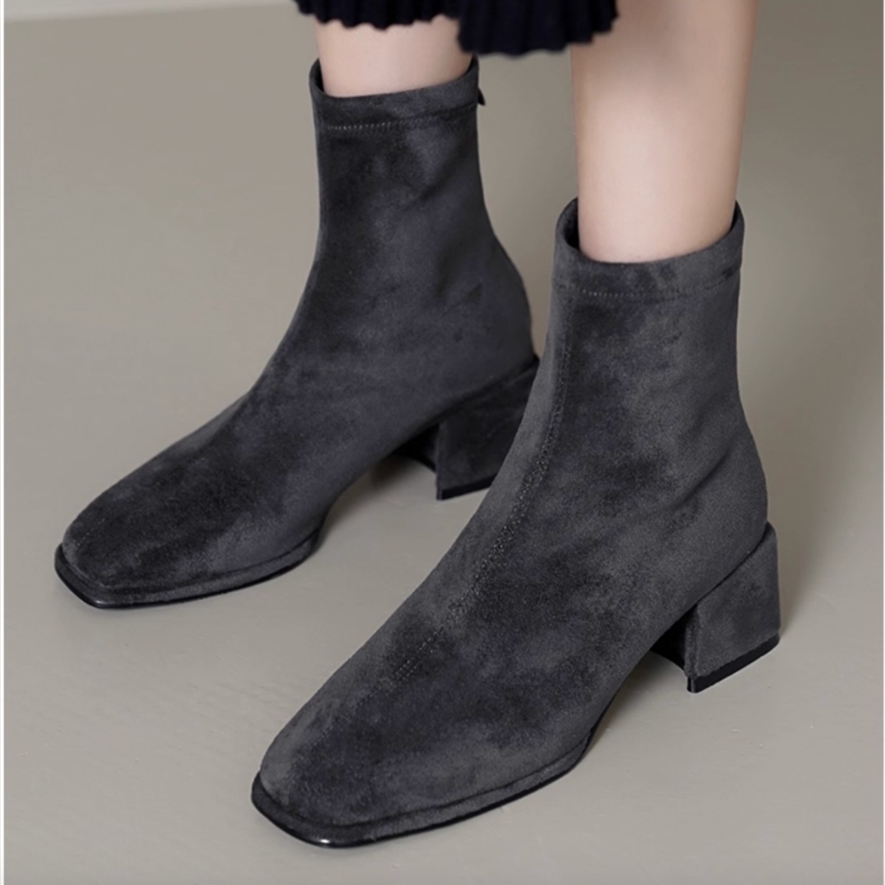 スクエアトゥ アンクル丈 ショートブーツ 00077・画像6