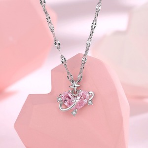 ペンダント おしゃれ ピンク ハート ダイヤモンド キラキラ ネックレス