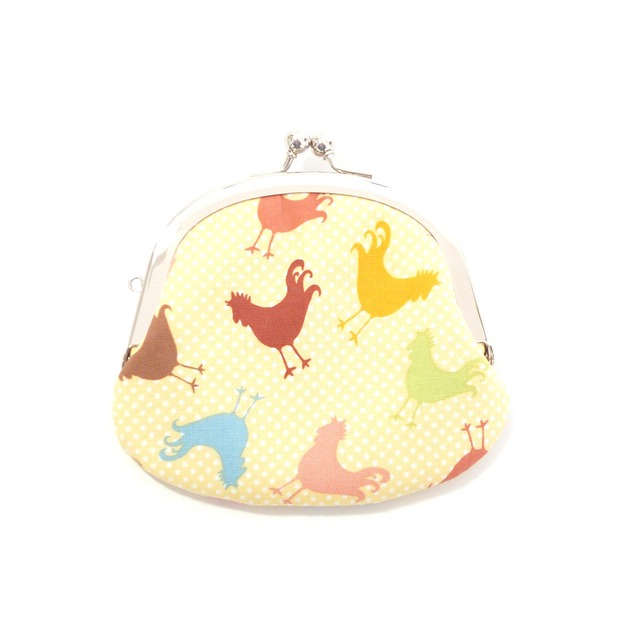 がま口小銭入れ ニワトリ柄 イエロー コインケース G351 3.3寸