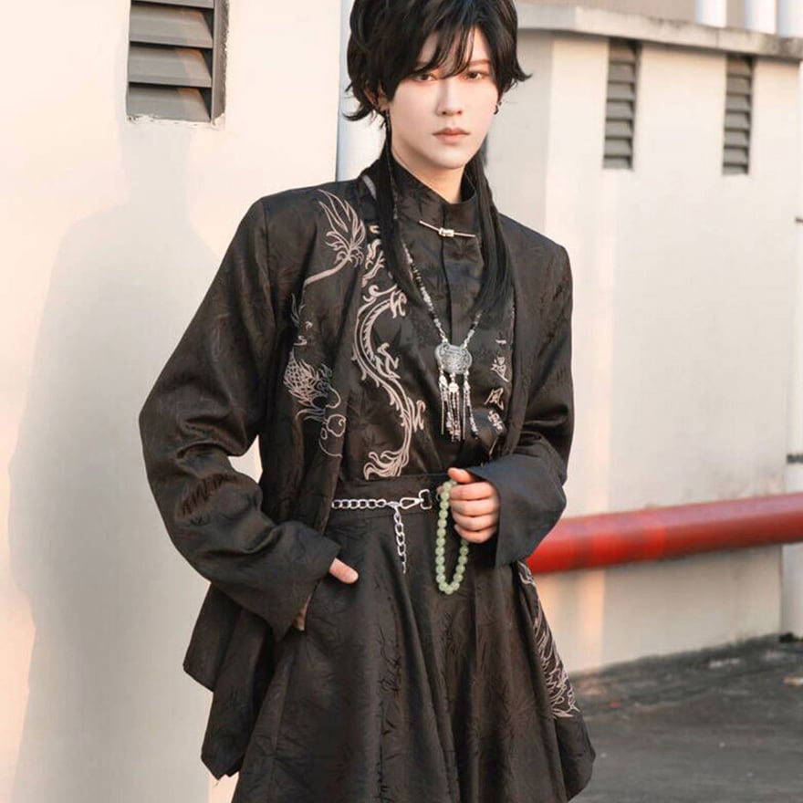 チャイナ風 羽織り 長袖トップス ジャケット 龍刺繍 ドラゴン 闇