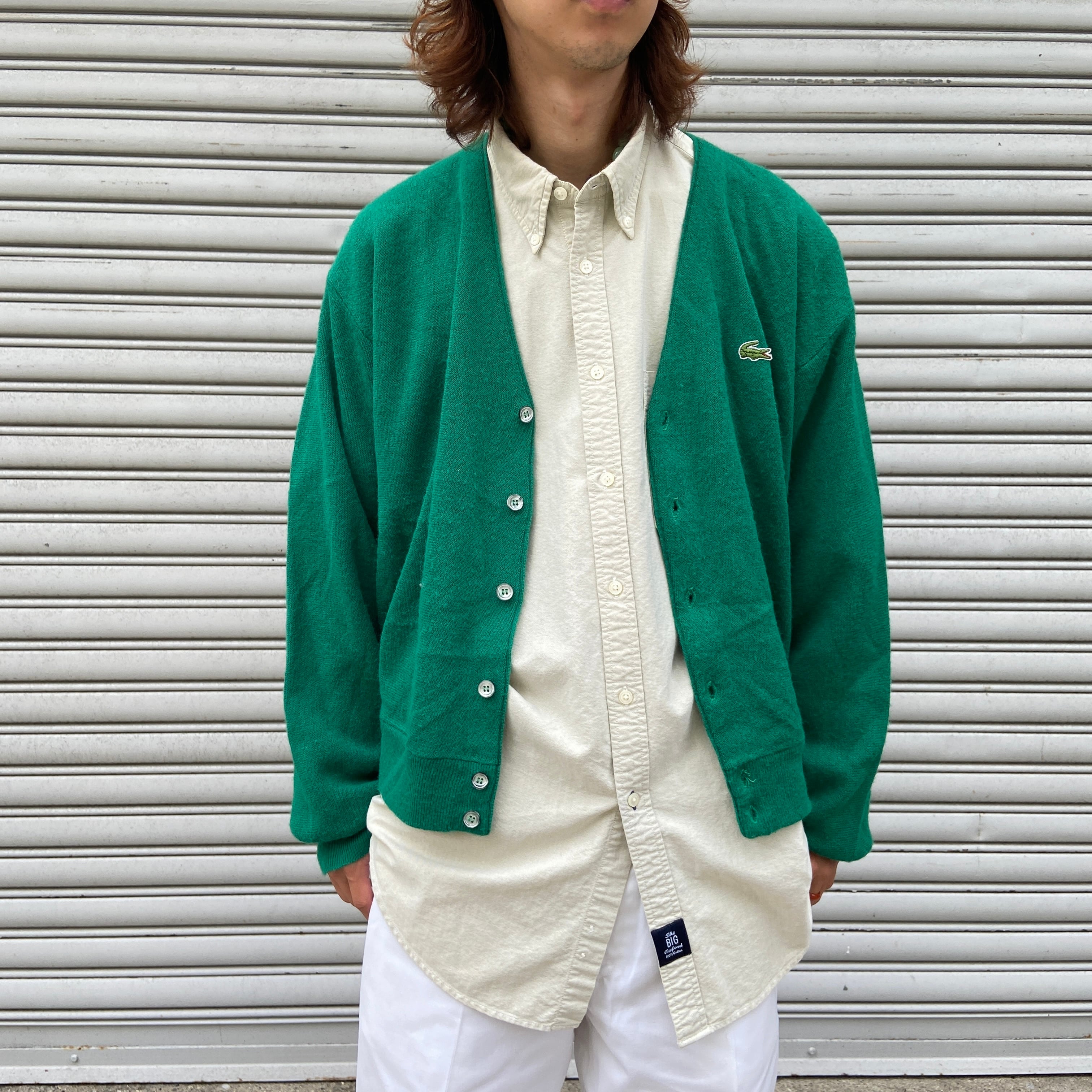 送料無料』70s LACOSTE ラコステ アクリルカーディガン グリーン L