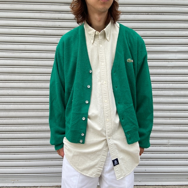 『送料無料』70s LACOSTE ラコステ　アクリルカーディガン　グリーン　L