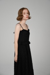 black frill ribbon dress