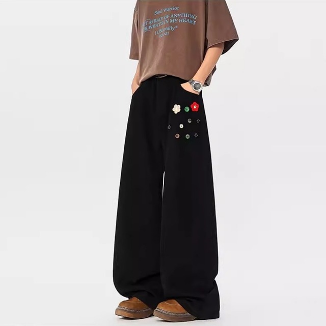 ♥ゆったりと、個性的に!【NANSHIシリーズ】★カジュアルパンツ★ ユニセックス 2color ズボン ボトムス ボタン設計 花柄