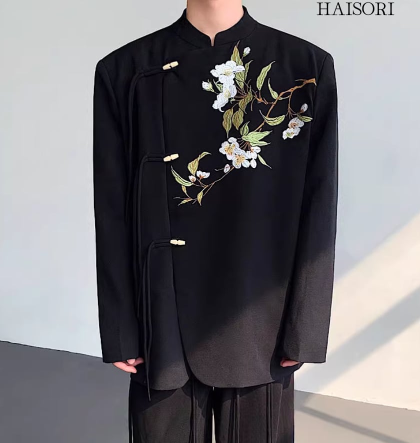 (NEW) Embroidered Chinese Frog Button Shirt