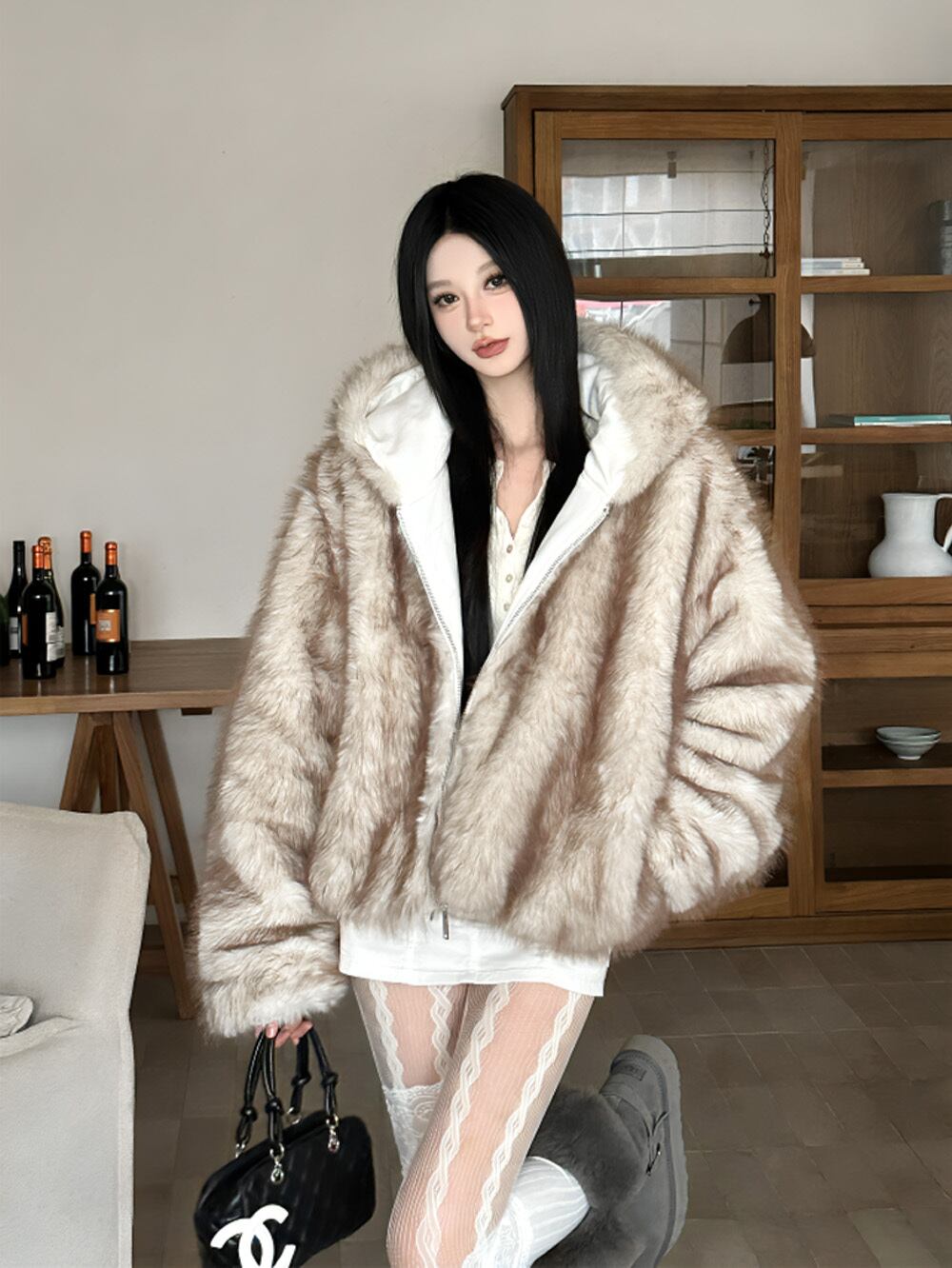 ラクーンファーモチーフリュクスライトリバーシブルファージャケット|Atelier Item