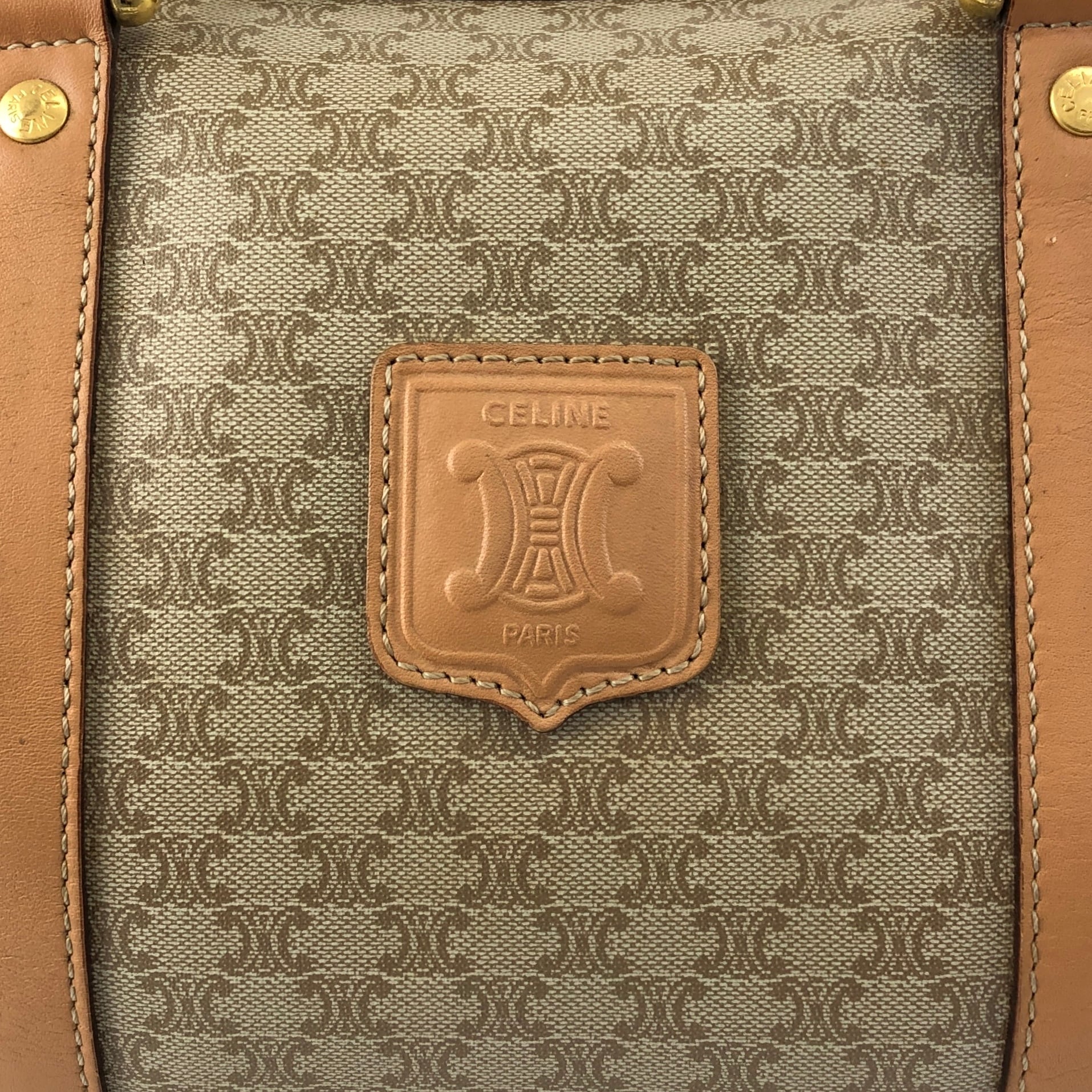 CELINE セリーヌ マカダム ショルダーバッグ ベージュ ブラゾン型押し