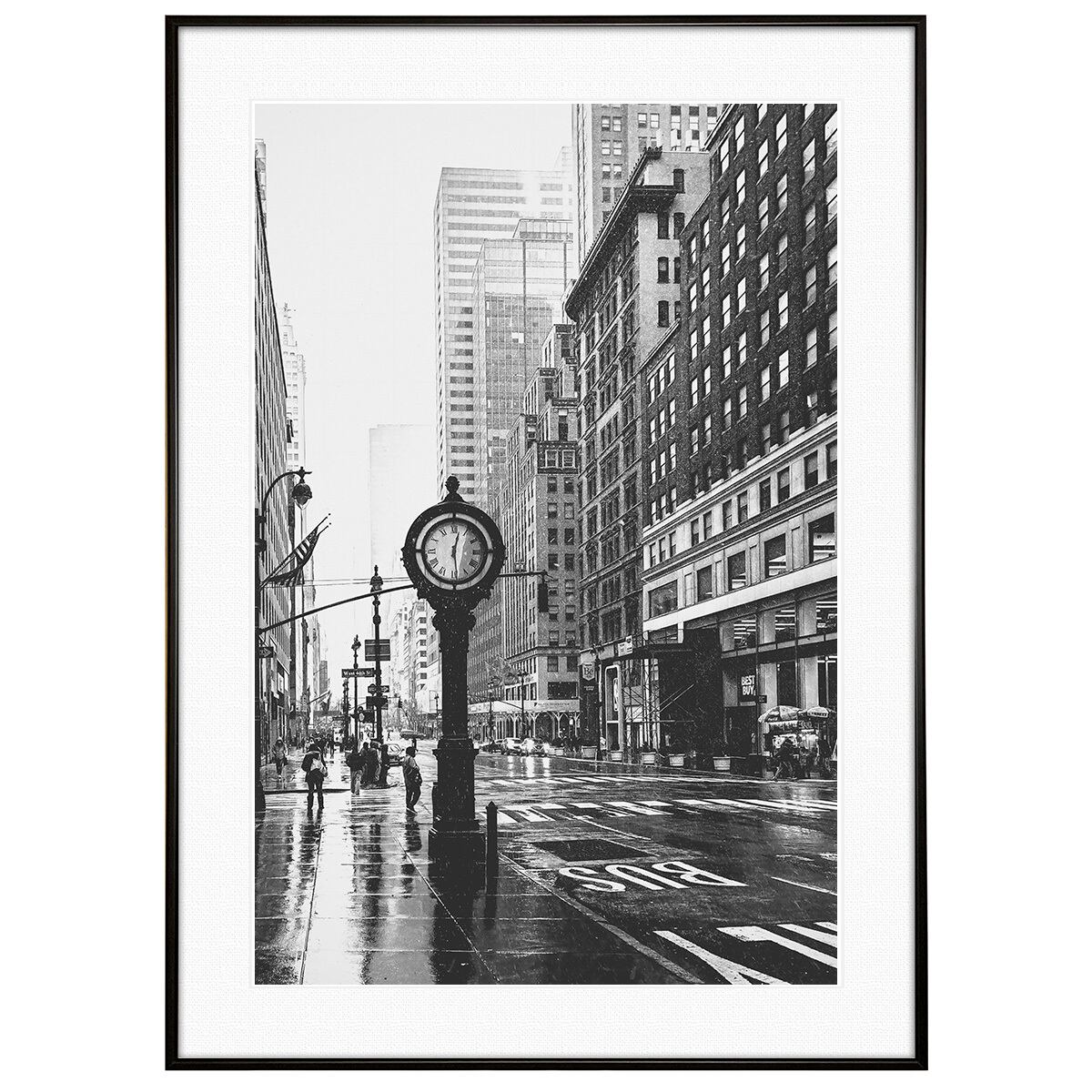 アメリカ写真 ニューヨーク 雪が降るマンハッタン23丁目交差点付近 インテリアモノクロアートポスター額装 AS4774