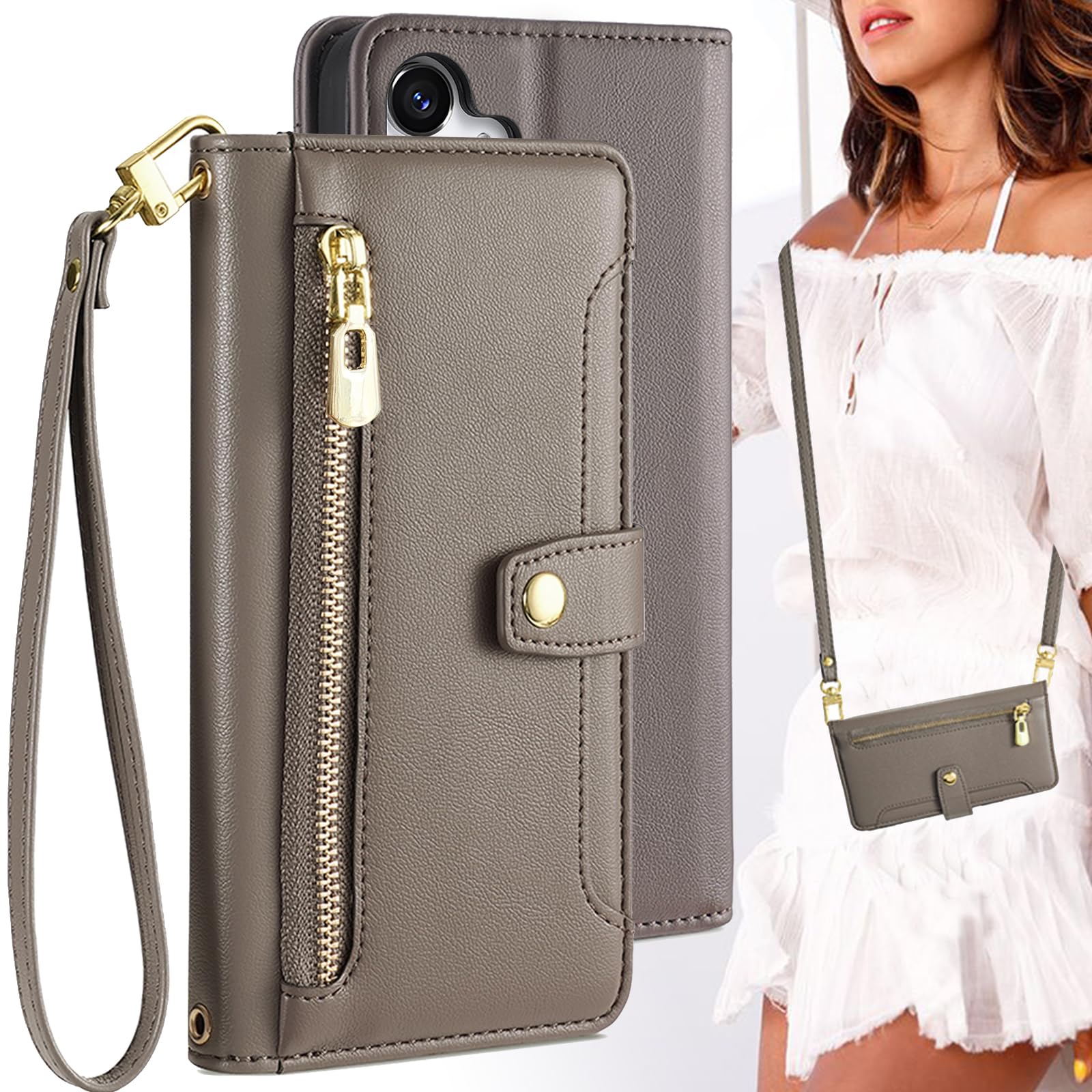BonwFzin 適用 Galaxy S25 SC-51F SCG31 ケース 手帳型 ショルダー ポシェット 【 ストラップ 長+短 2本】 ギャラクシー S25 手帳カバー ぎゃらくしーSC51F スマホケース カード収納 バッグ マグネット スナップ 肩がけ 首掛け 斜め掛け ファスナー 耐衝撃 ストラップ付き スタンド コーヒー