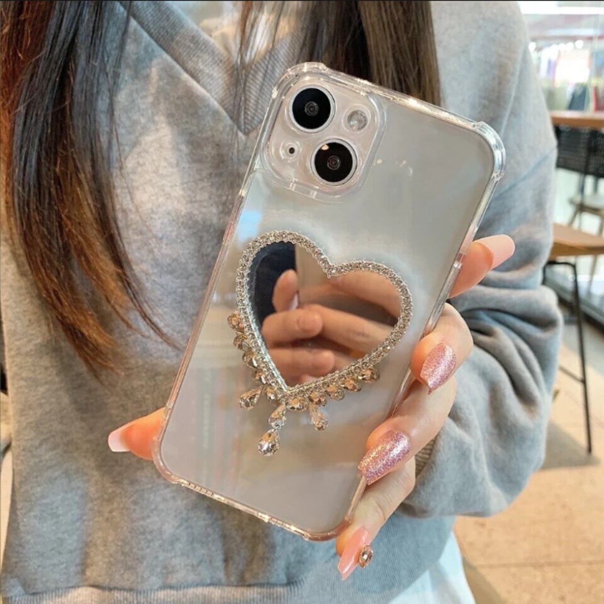 ミラー ハート ホログラム キラキラ iPhone12ケース パープル キラキラ max pro iPhone15 iPhone16e シェル ケース iPhone17 iPhone ピンク iPhoneアクセサリー