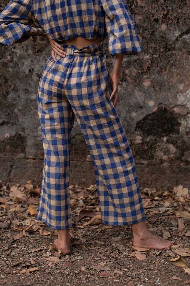 Handloom Check Belt Pants