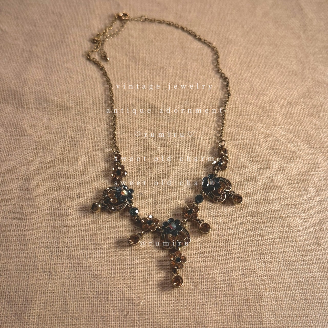 ハンドメイド アンティーク ブルー きらめき レトロ ネックレス - 2