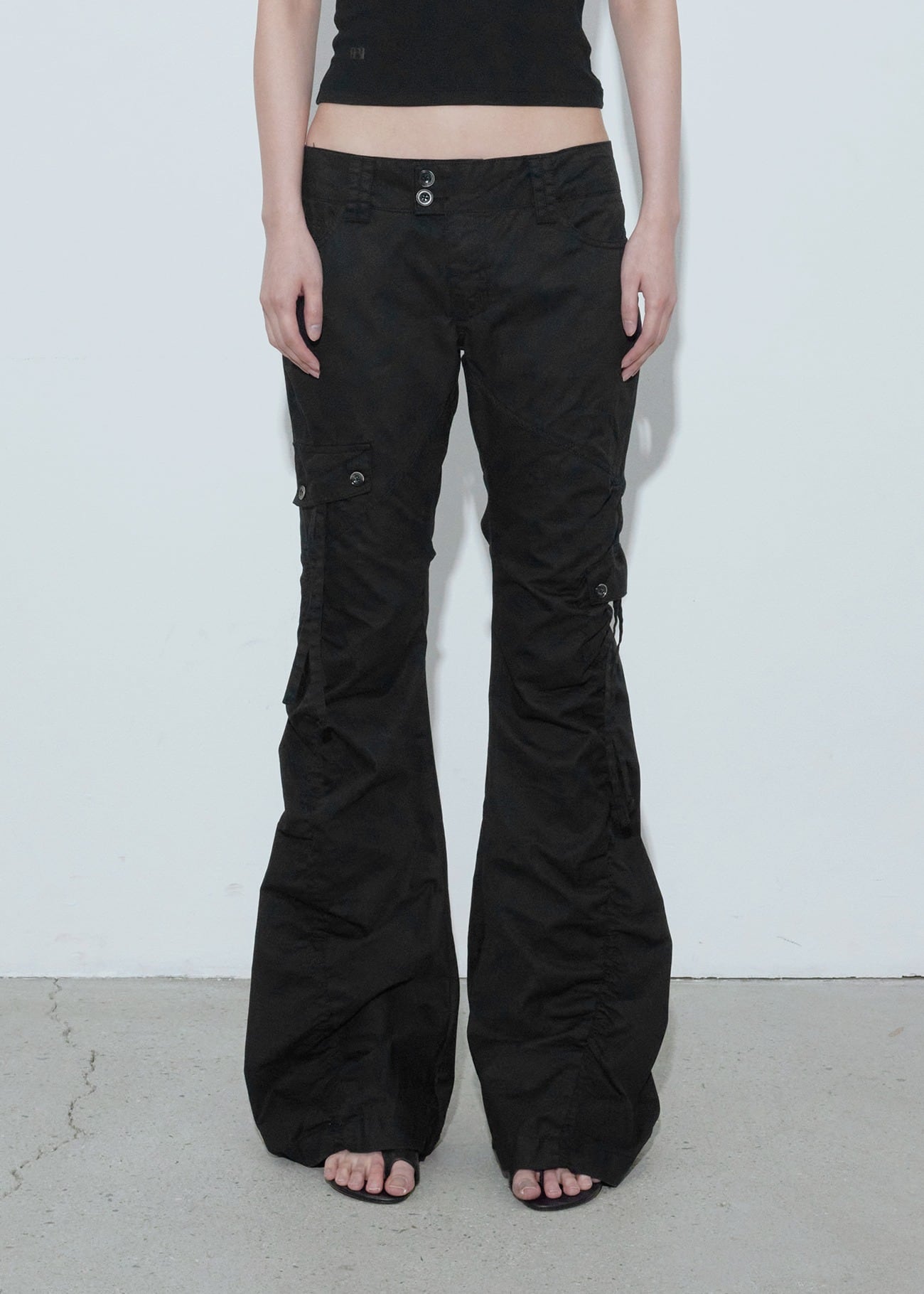Bohemianseoul ボヘミアンソウル パンツ BOHEMIAN SEOUL] WASHED SHIRRING CARGO PANTS, BLACK 正規品 韓国