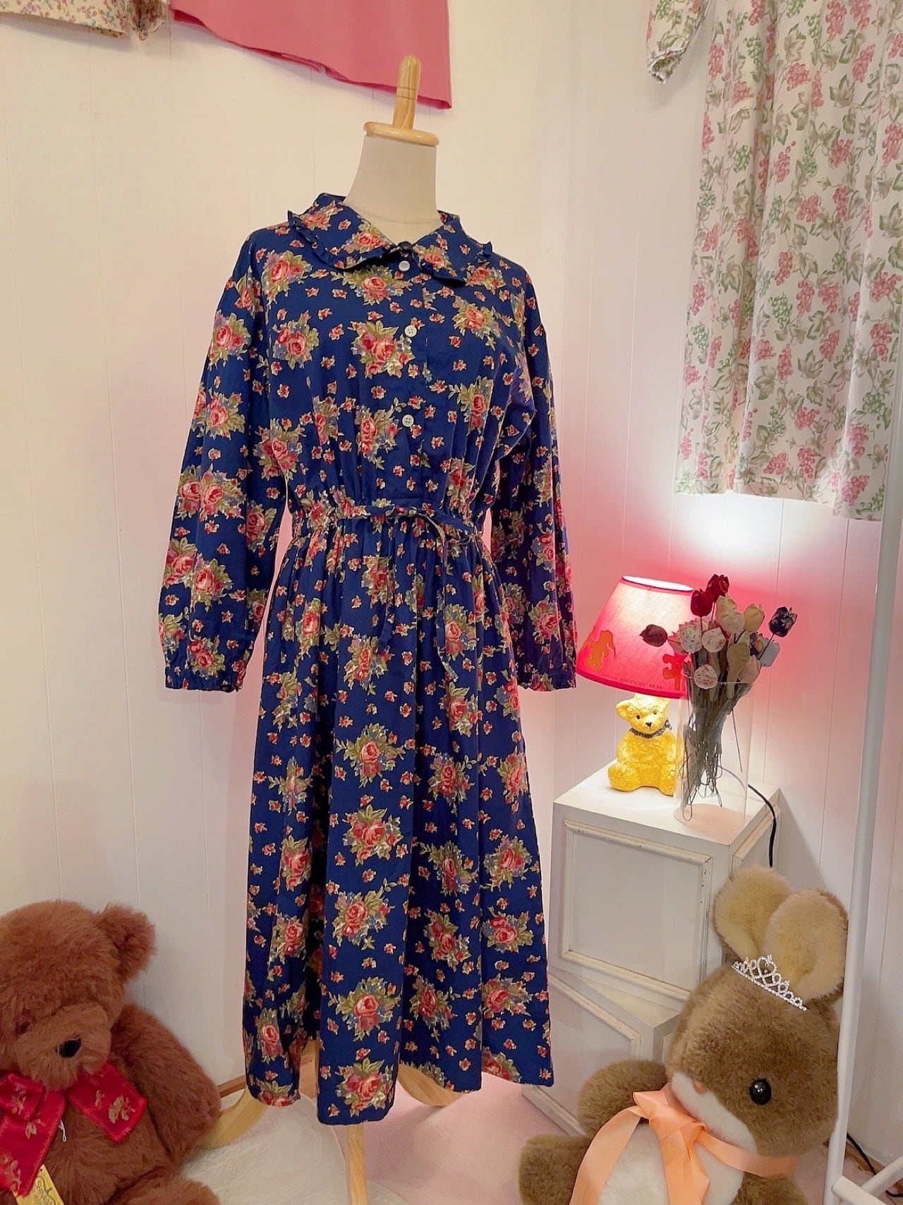 blue rose cotton gather one-piece