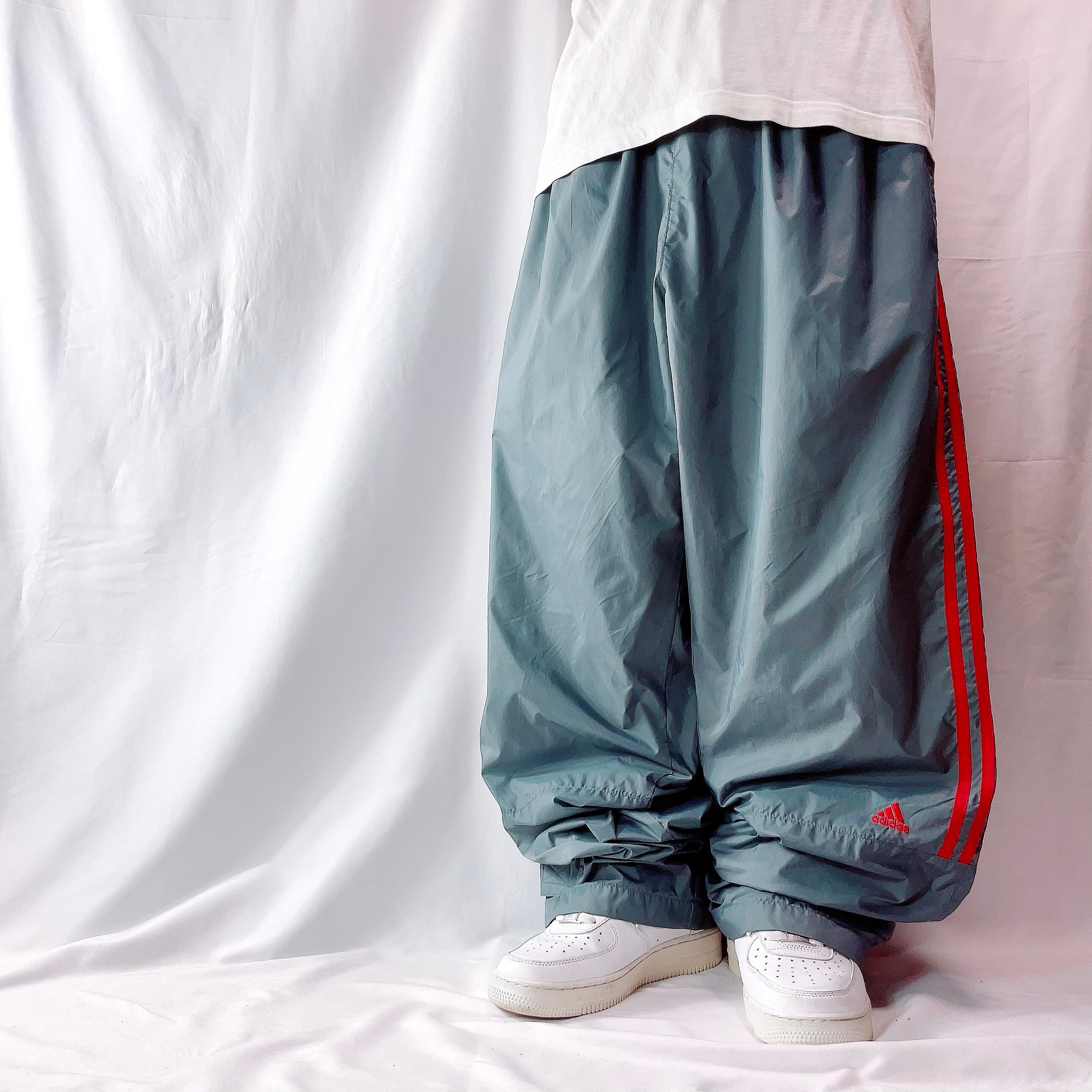 極太】アディダス ライン トラックパンツ バギーパンツ グレー×赤 2XL