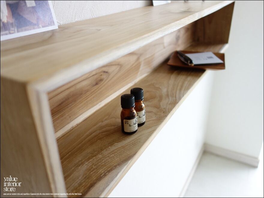 チークウォールシェルフn 収納棚 ウォールラック 壁掛収納 壁掛 キッチンシェルフ 飾り棚 手作り 真鍮金物 総無垢 送料無料 幅cm Valuestore