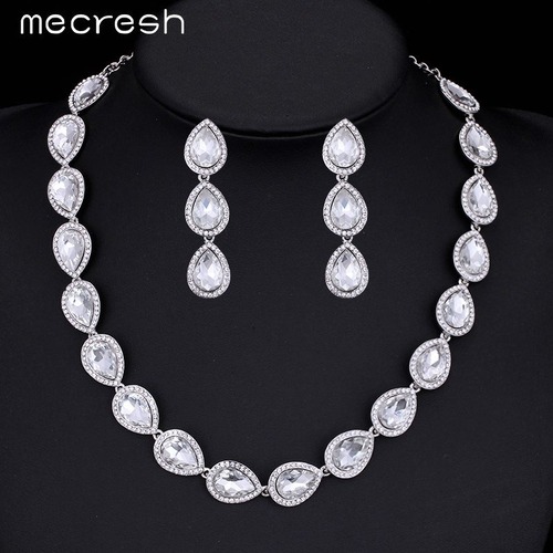レディース ネックレス ピアス ジュエリーセット クリスタル セット 水 ドロップ シルバー カラー ブライダル ウェディング 30000269