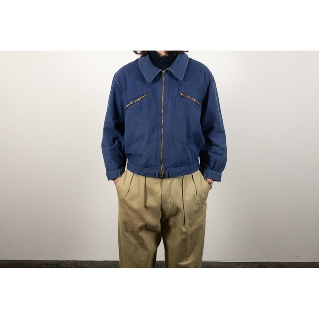 1950s "French Vintage" Blue Cotton Twill Cyclist Work Jacket