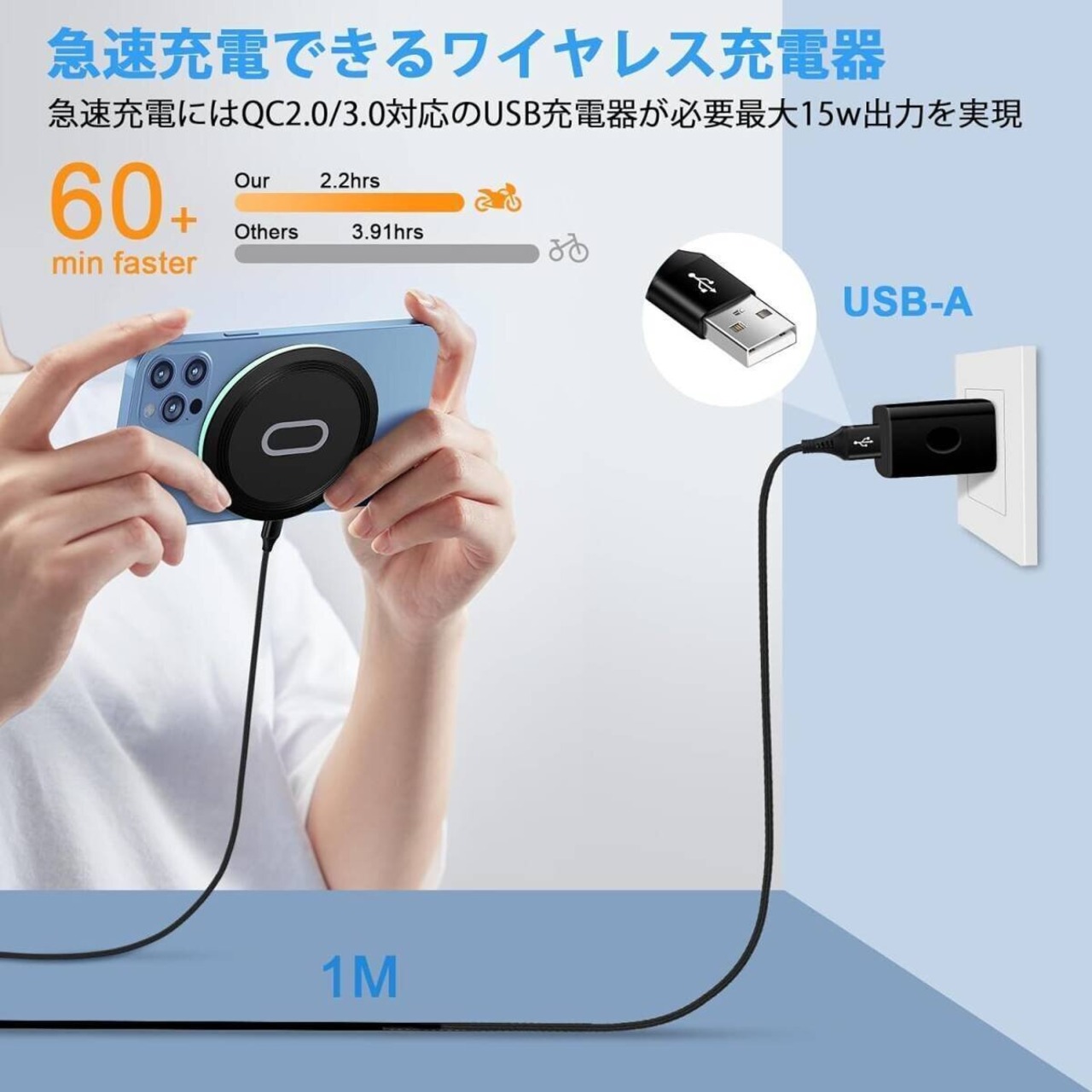 ワイヤレス充電器 Qi認証 最大15W出力 急速充電 ワイヤレスチャージャー iPhone Galaxy Xperia