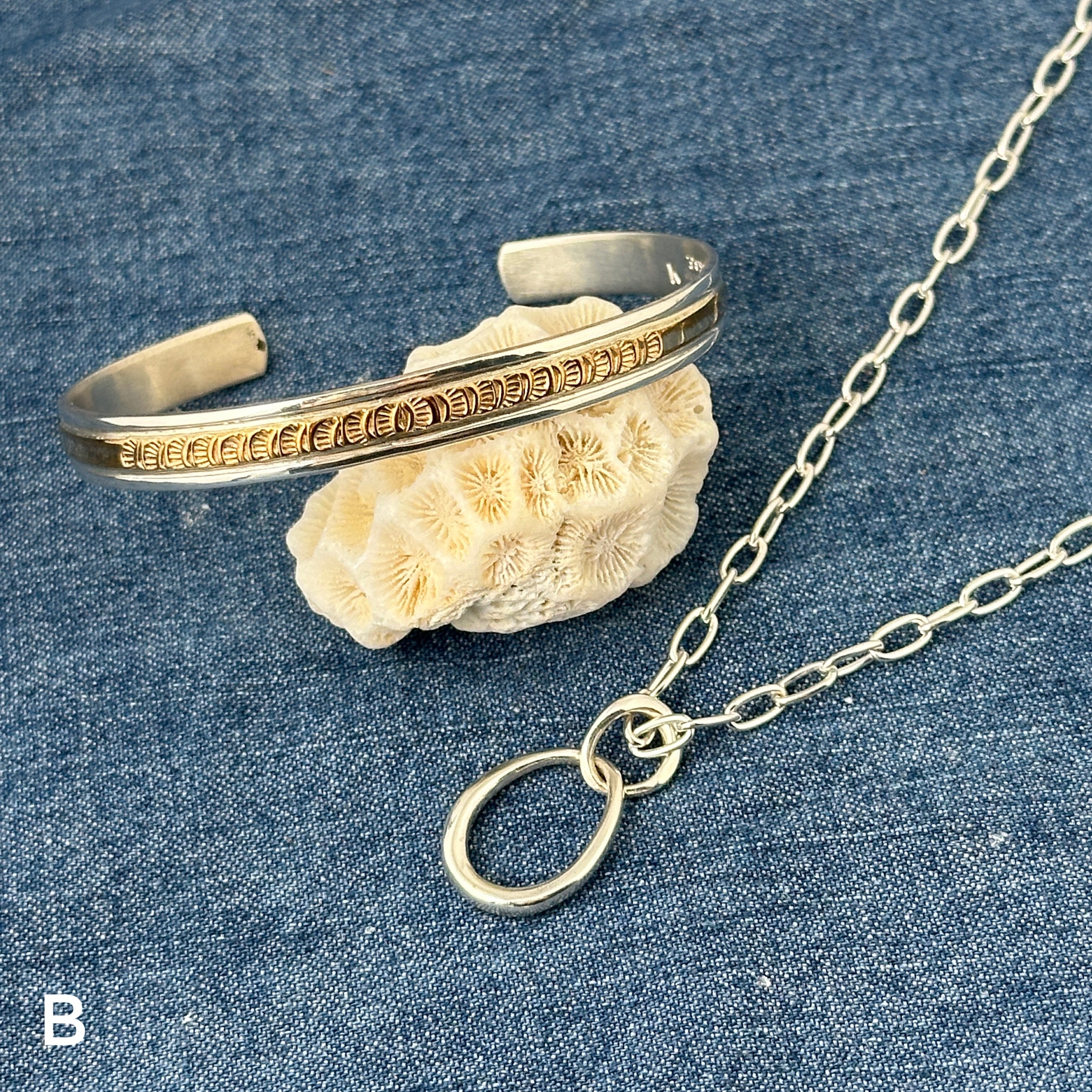 Indian Jewelry 》Silver x Gold Coating 6mm幅 コンビ スタンプワーク