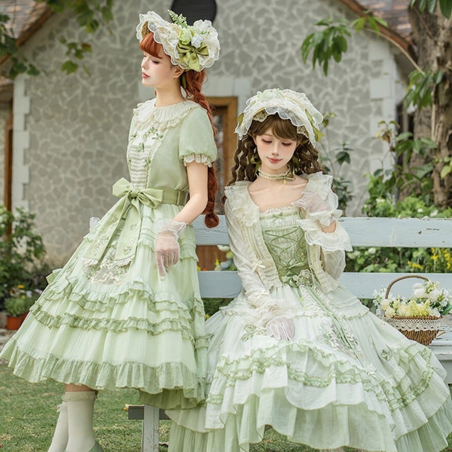 ロリータファッション 甘ロリ 花柄ジャンパースカート4点セット