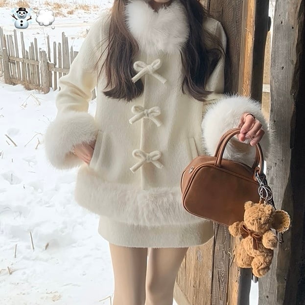 【ふわもこ感で高見え】マシュマロファーコートセット C259