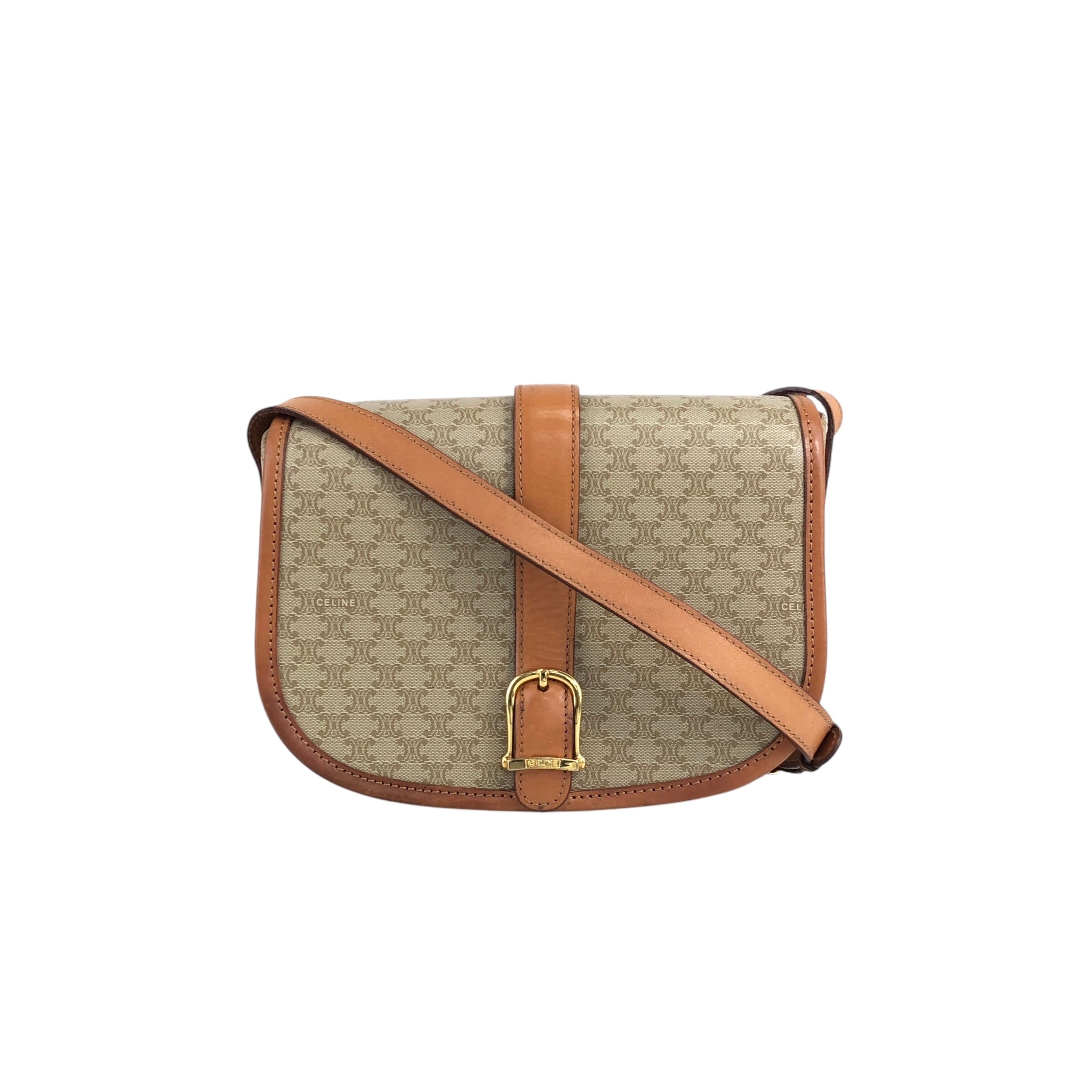 CELINE セリーヌ マカダム ショルダーバッグ ベージュ フロント
