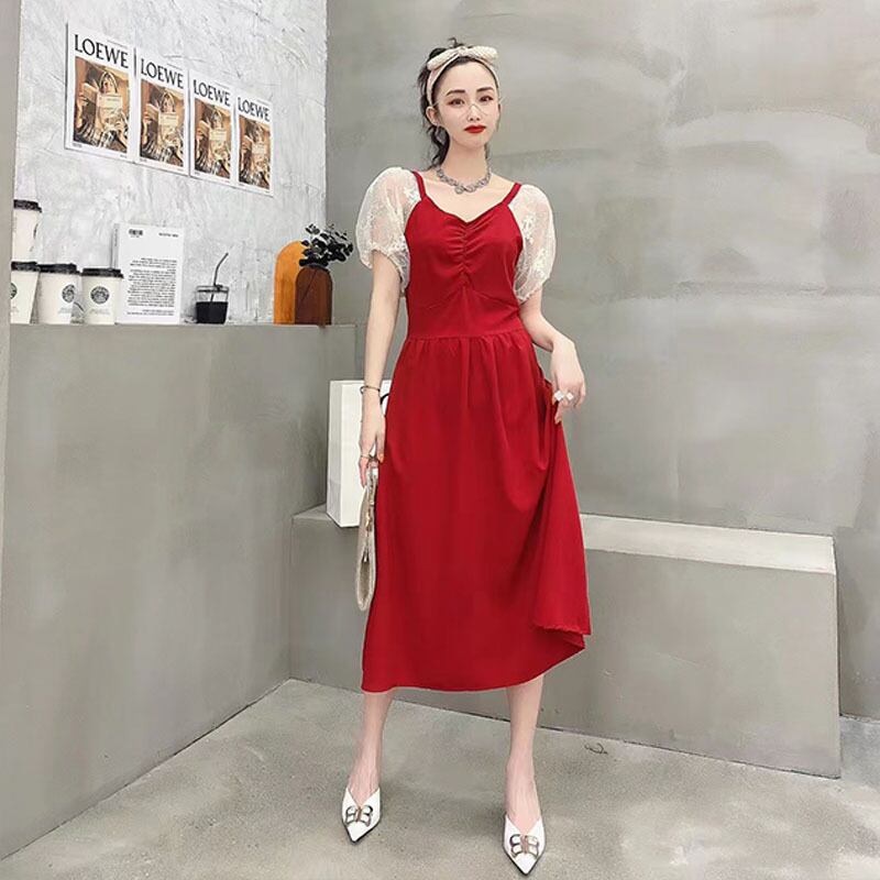 レースドレス サマースリム 大きめサイズ 夏物 ミックスインファッション62983350453