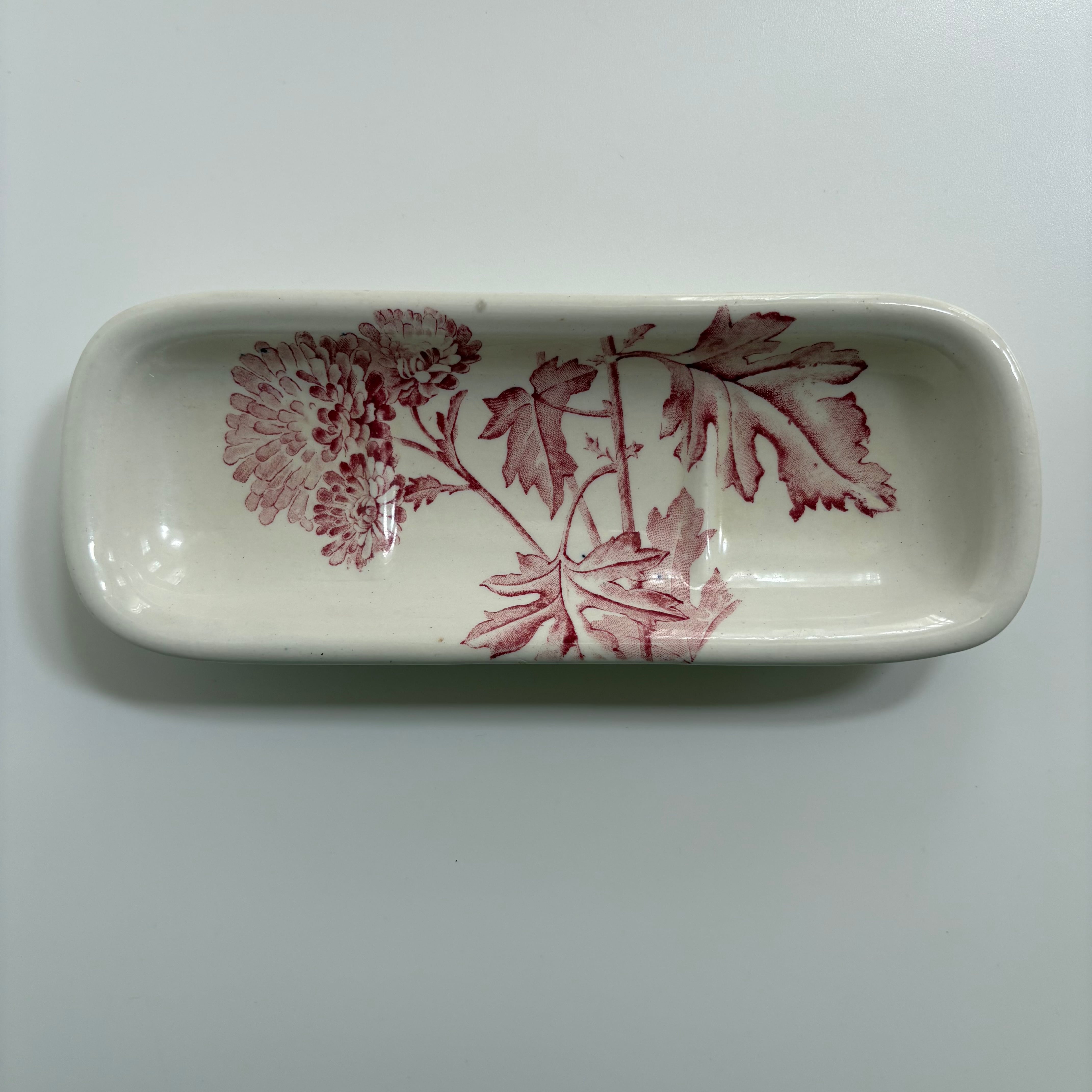花模様のトレイ（ピンクの花絵付け）｜イギリスアンティーク